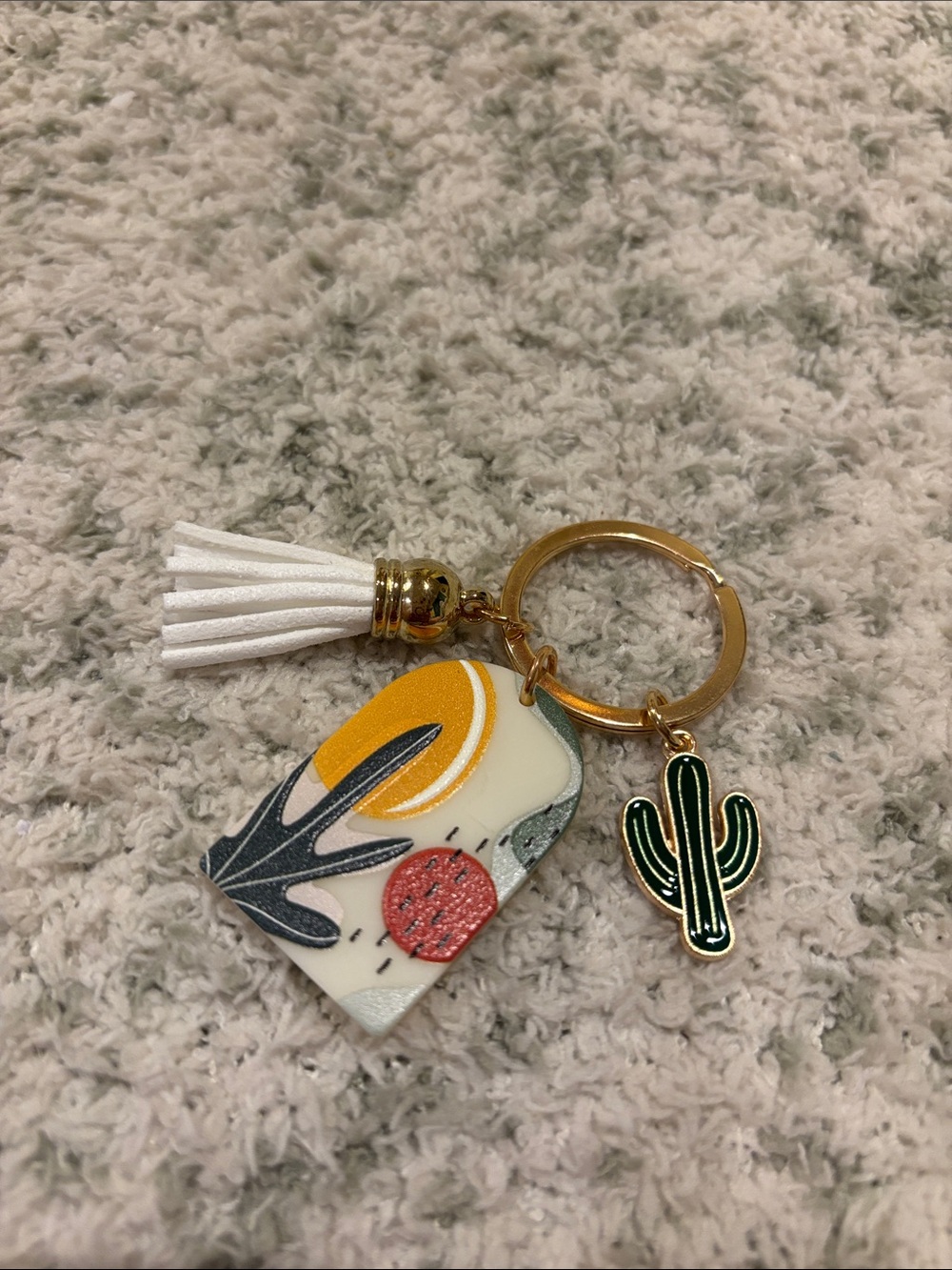 Bohemian Southwest Desert White Tassel Cactus Keychain Bag Charm NWT 2.5”